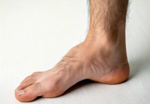 Mandelig fod med hulfod, hollow foot, plantar fasciitis, set fra siden